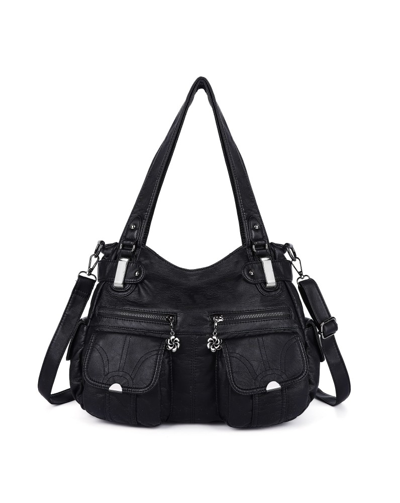 Black punk style double zipper pocket women's bag