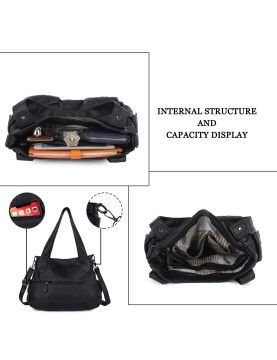 Black punk style double zipper pocket women's bag