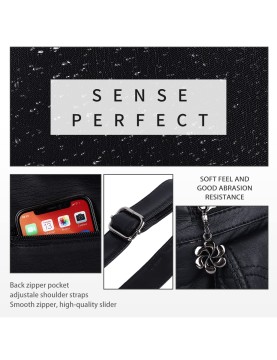 Black punk style double zipper pocket women's bag