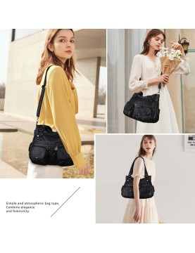 Black punk style double zipper pocket women's bag