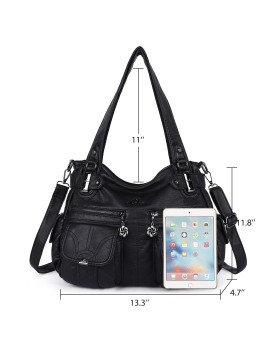 Black punk style double zipper pocket women's bag