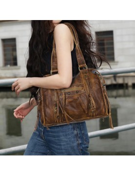 Retro distressed cowhide women's bag