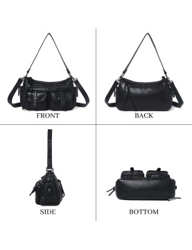 Retro double-pocket motorcycle style women's bag