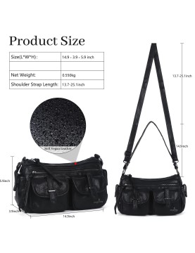 Retro double-pocket motorcycle style women's bag