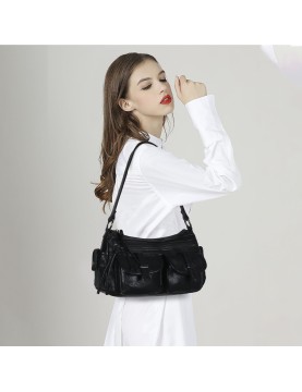 Retro double-pocket motorcycle style women's bag