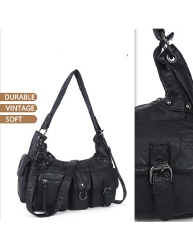 Retro multi-pocket motorcycle style women's bag