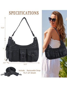Retro multi-pocket motorcycle style women's bag