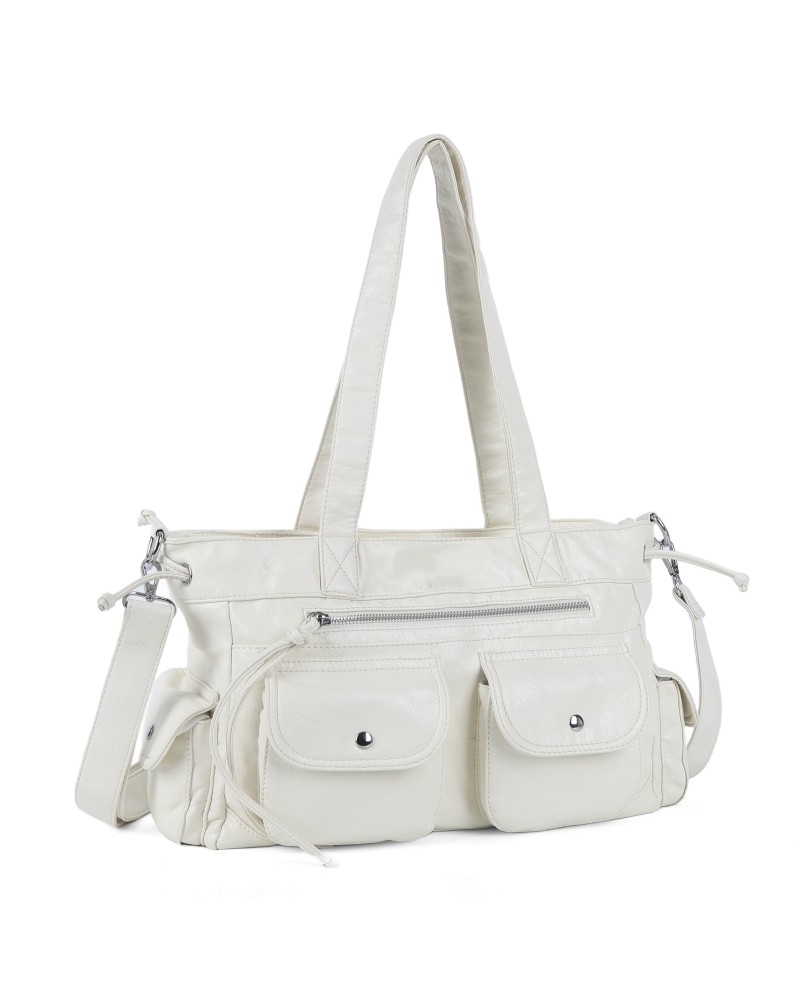 Simple double pocket white tote