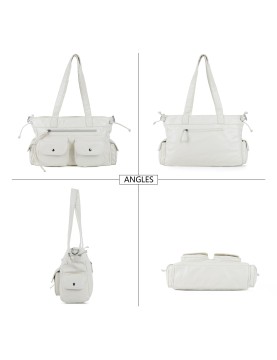 Simple double pocket white tote