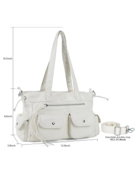 Simple double pocket white tote