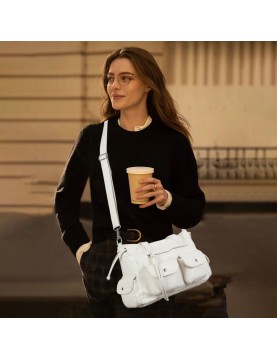 Simple double pocket white tote