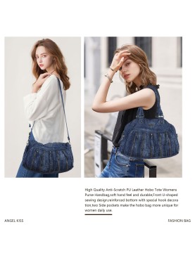 Denim pleated handbag crossbody bag