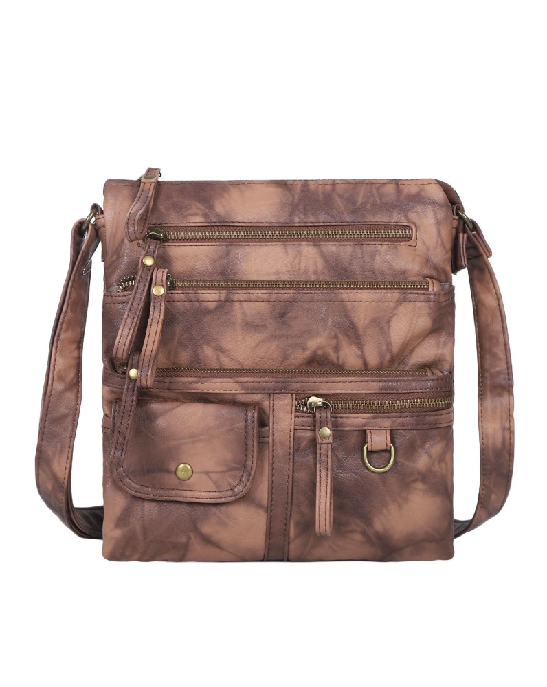 Vintage distressed multi-zip crossbody bag