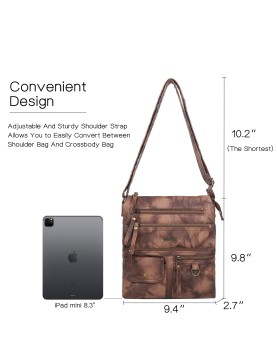 Vintage distressed multi-zip crossbody bag