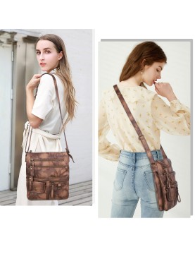 Vintage distressed multi-zip crossbody bag